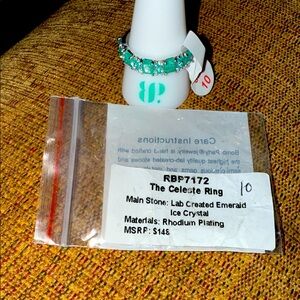 Bomb Party the Celeste Ring Lab Created Emerald Ring with Rhodium Plating